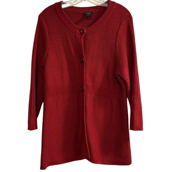 Ann Taylor Women's XL Red Long Sleeve Cardigan Sweater Longline Duster Layering - Picture 1 of 11